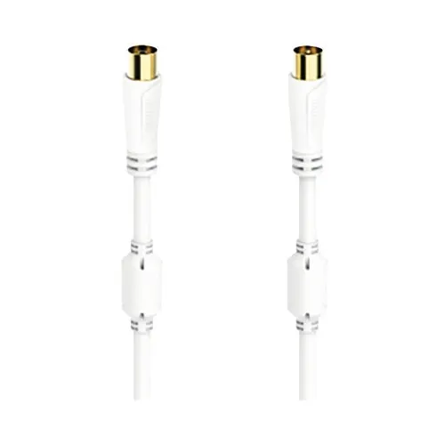 Prelungitor cablu coaxial Hama 1, 5m 100dB alb cu mufe TV aurite