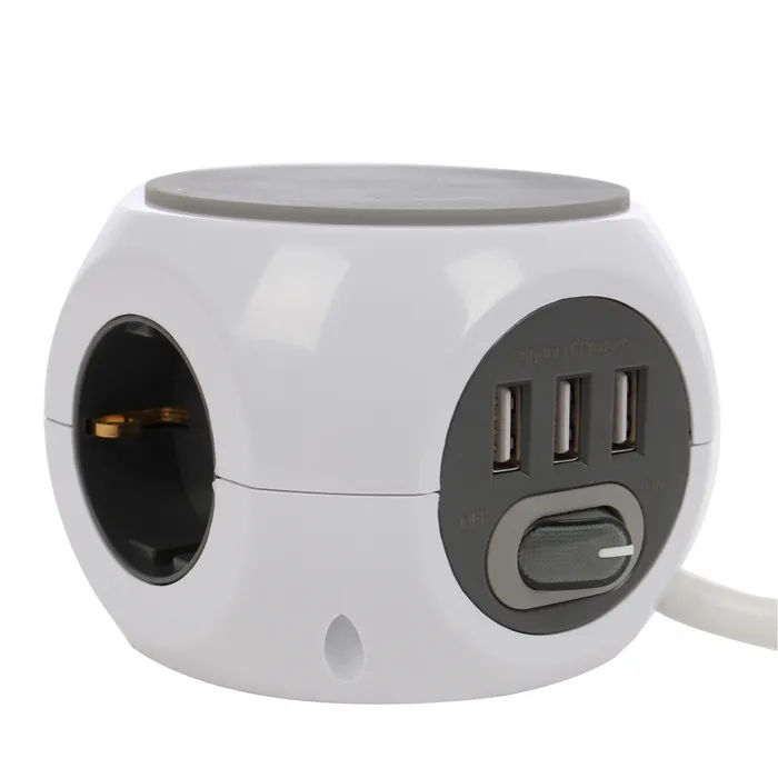 Prelungitor Cali 3 prize + 3 USB, 3680W, 3 x 1.5 mmp, contact de protectie, intrerupator