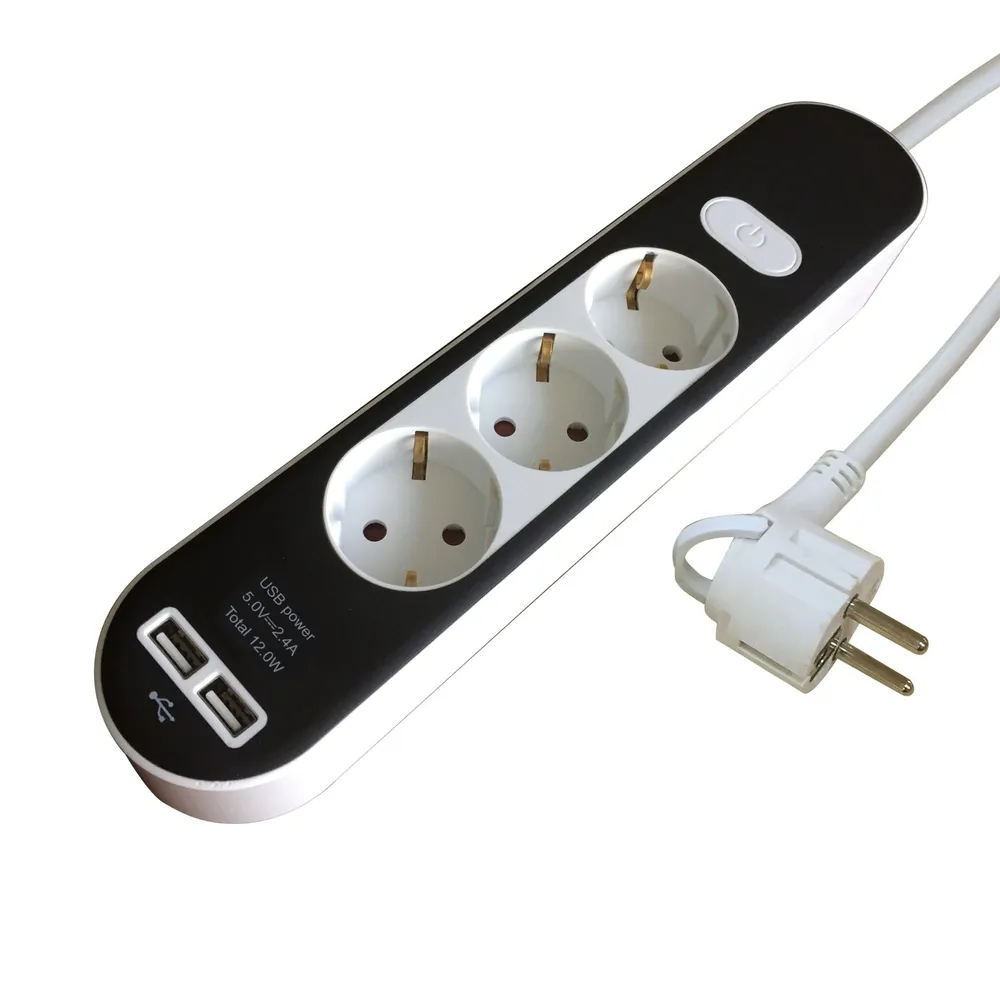 Prelungitor cu fir Lexman, IP20, 3 prize, 2USB, 3 x 1.5 mmp, 3680 W, 1.5 m, negru