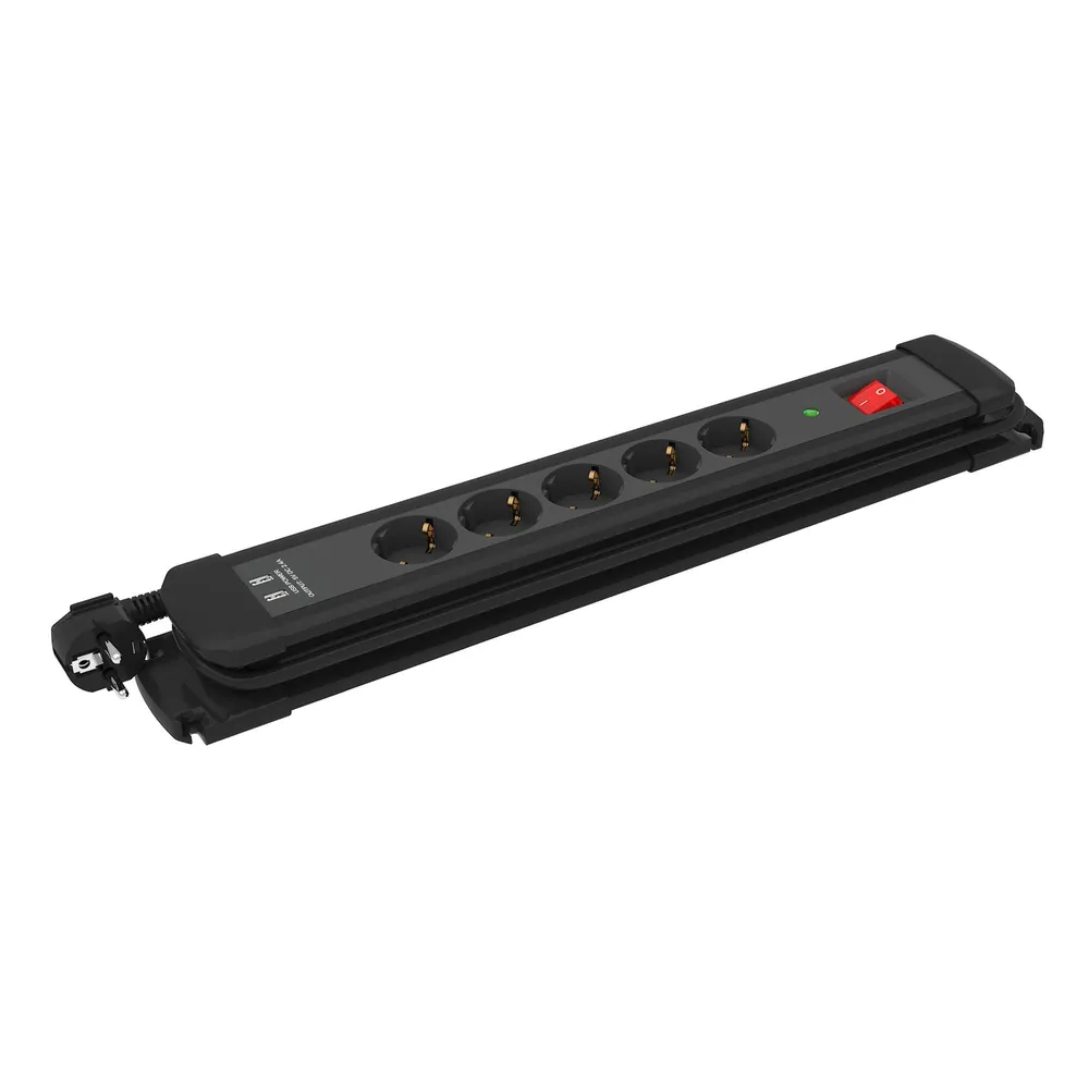 Prelungitor cu fir Lexman, IP20, 5 prize, 2 USB, 3 x 1.5 mmp, 3680 W, 3 m, negru