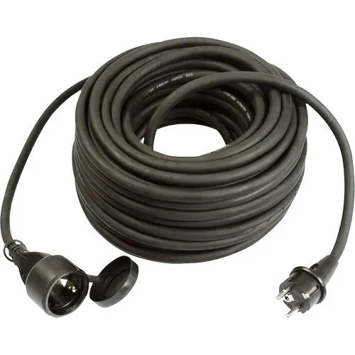 Prelungitor electric 20m 3600W negru, cablu cauciuc, pentru exterior IP44