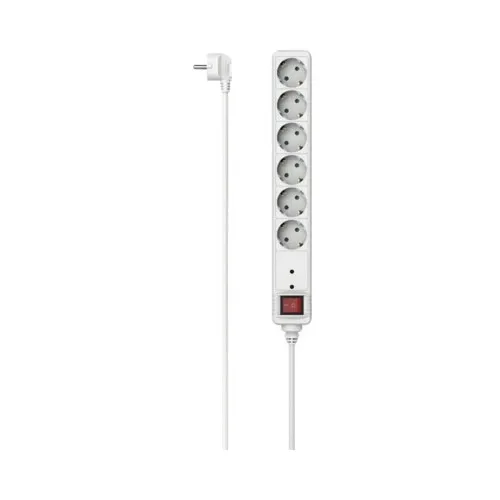 Prelungitor electric 6 prize, alb, 1, 4m, 3680W, cu intrerupator, cu protectie la supratensiune