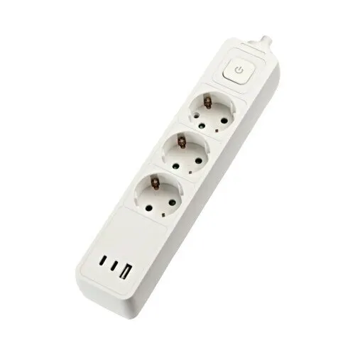 Prelungitor electric Gelux 3 prize + 1x USB A + 2x USB C 1, 5m 3500W, alb, cu intrerupator