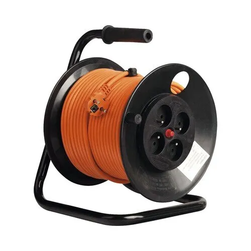 Prelungitor electric pe tambur de plastic Bachmann 4 prize 25m cablu PVC 3x1, 5 mm²