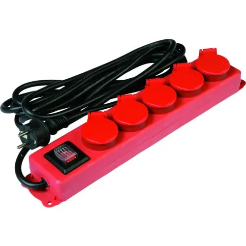 Prelungitor electric profesional 5 prize 4, 5m 3500W, cu intrerupator, cablu cauciuc