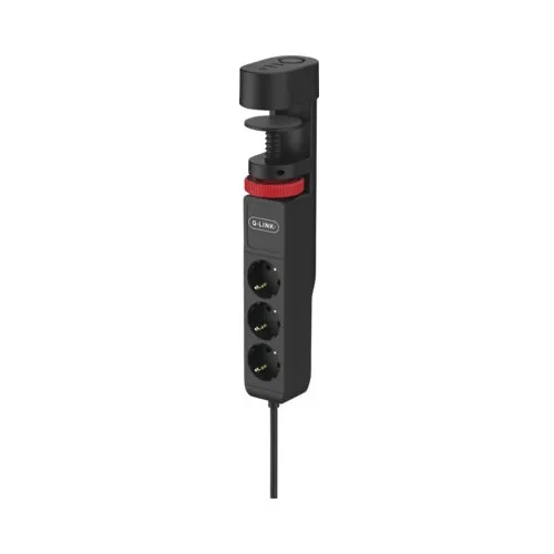 Prelungitor electric Q-Link 3 prize + 2x USB A+C 1, 4m 3680W, negru, cu intrerupator, pentru masa/birou