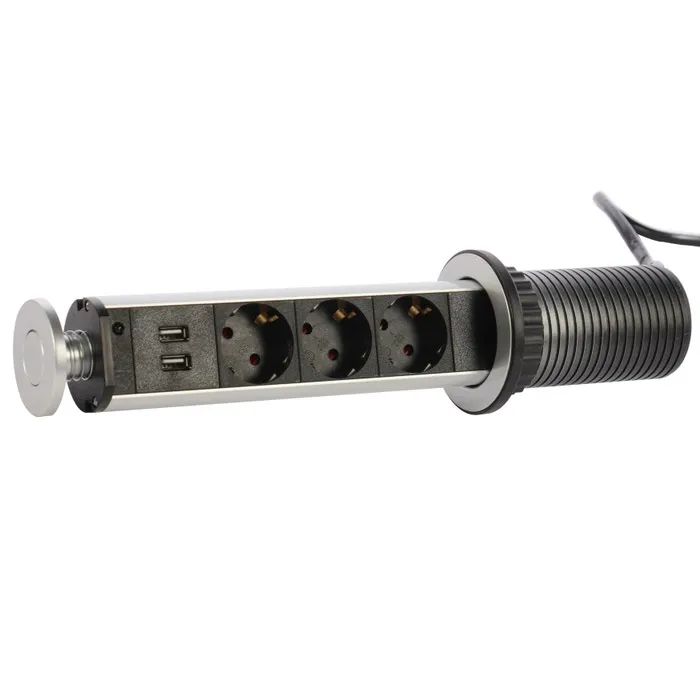 Prelungitor pop-up Hoff, 3 prize + 2 USB 2.1A, incorporabil