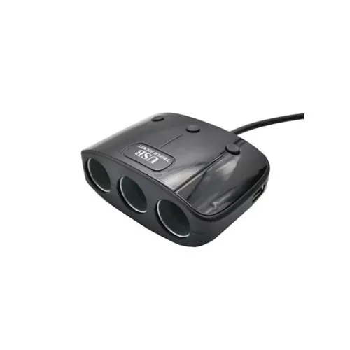 Prelungitor priza auto 3 cai cu intrerupator individual si 2 porturi USB — imaginea 2