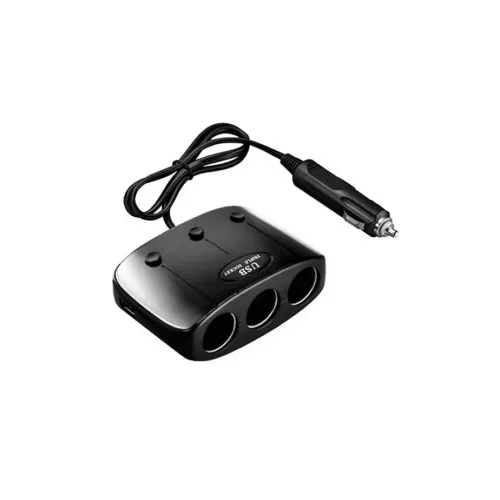 Prelungitor priza auto 3 cai cu intrerupator individual si 2 porturi USB