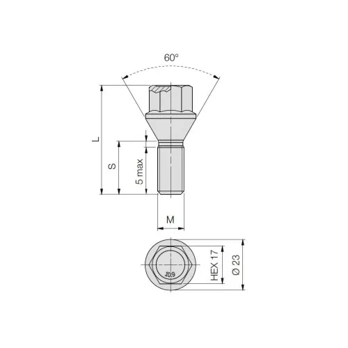 Prezon janta auto M12x1.25 cap cheie 17 con drept diferite lungimi B132 — imaginea 2
