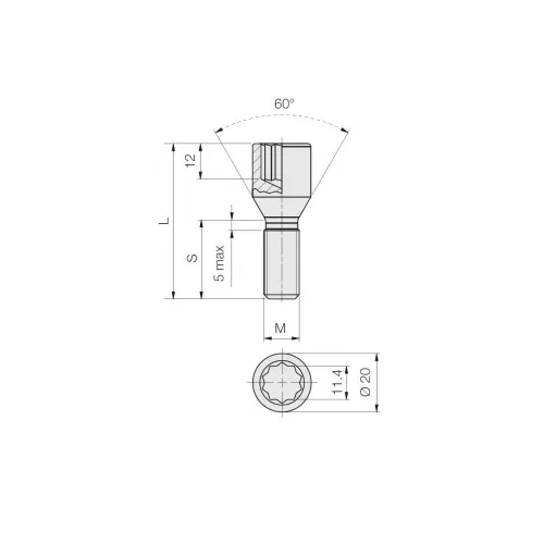 Prezon janta auto M14x1.25 30mm cap ingropat con drept — imaginea 2