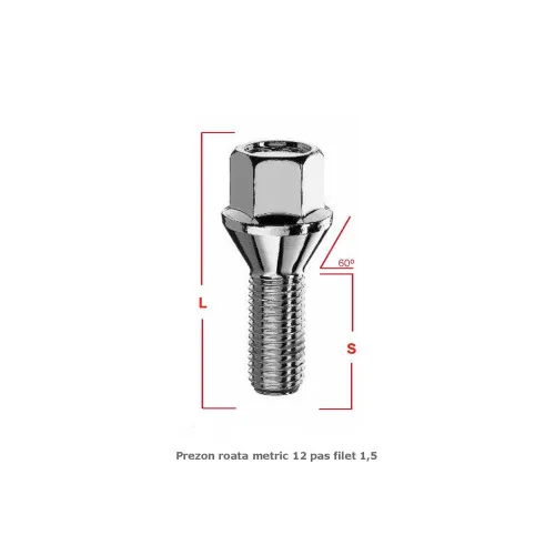 Prezon janta auto M14x1.25 cap cheie 17 con drept diferite lungimi B184 B181 — imaginea 4