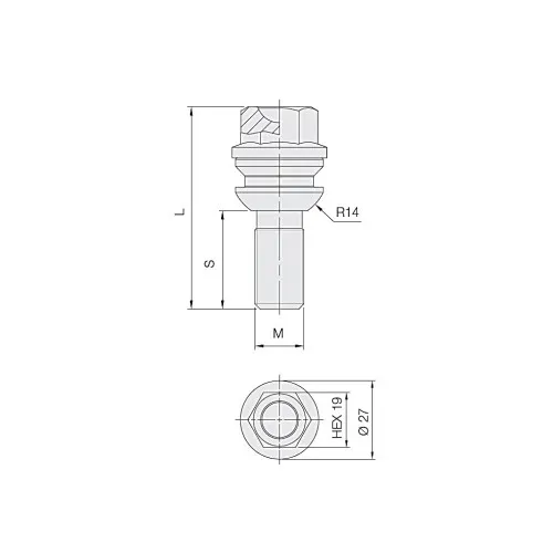 Prezon janta auto M14x1.5 58mm MW R14 con rotund cheie HEX19 — imaginea 2