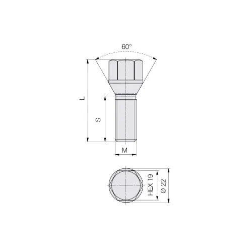 Prezon janta auto M16x1.5 28mm cap cheie 19 con drept compatibil Fiat Ducato Peugeot Boxer Citroen Jumper — imaginea 2