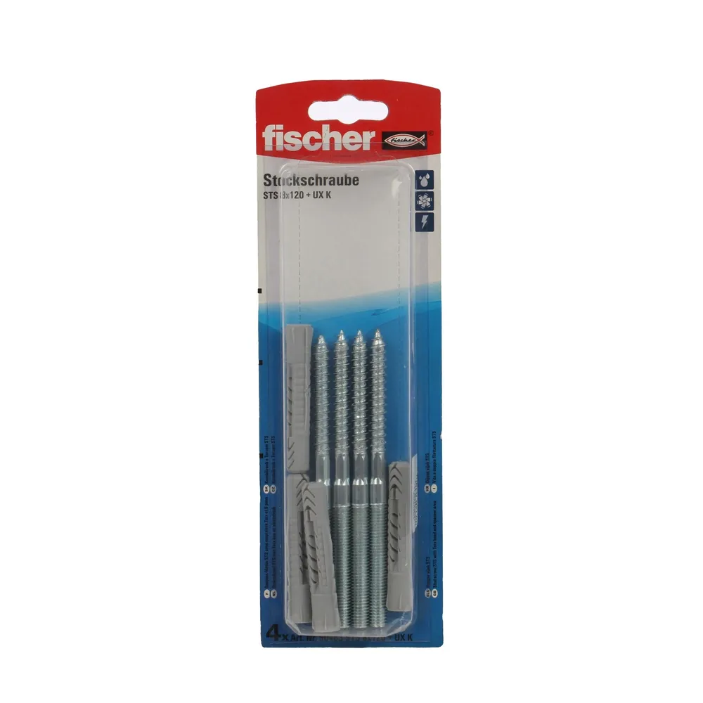 Prezon lemn / metal, Fischer STS, din otel, 8 x 120 mm + diblu nylon, UX 10, set 4 bucati