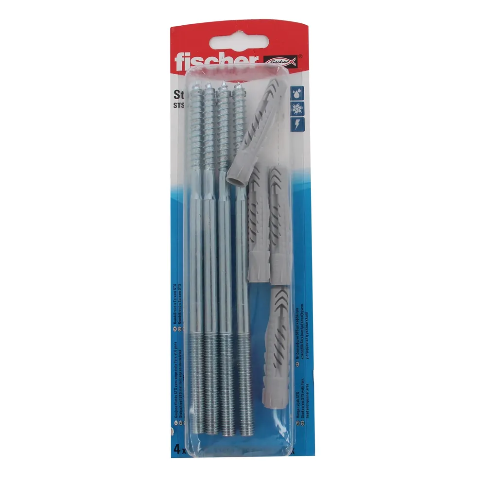 Prezon lemn / metal, Fischer STS, din otel, 8 x 180 mm + diblu nylon, UX 10, set 4 bucati