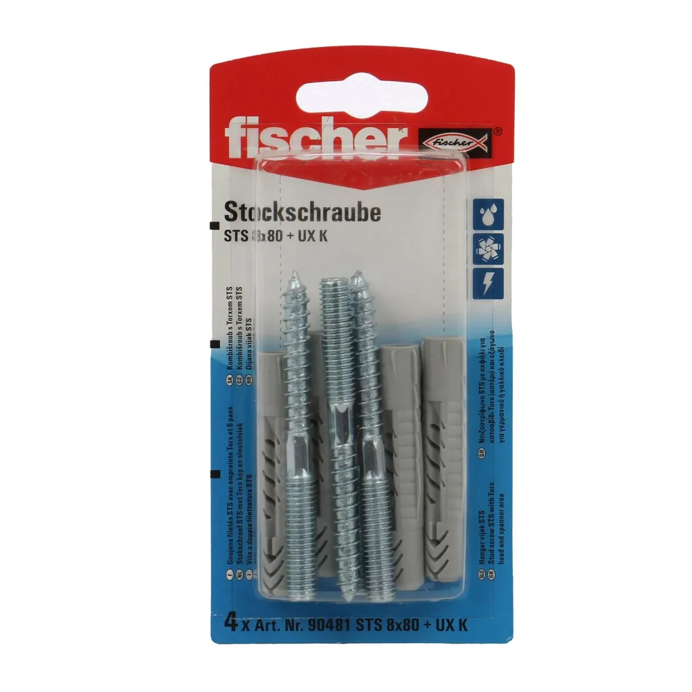 Prezon lemn / metal, Fischer STS, din otel, 8 x 80 mm + diblu nylon, UX 10, set 4 bucati