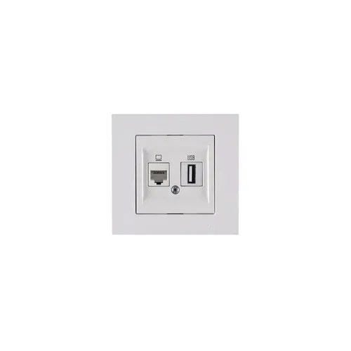Priza dubla Arvia Electric Karen CAT6 & USB-A, alb, 2 prize, montaj sub tencuiala, IP 20