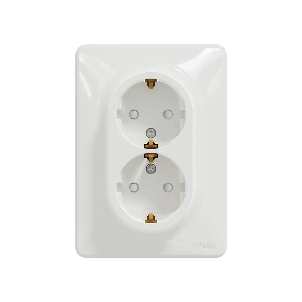 Priza dubla Sedna New, cu impamantare si protectie copii, IP20, alba