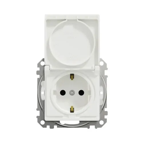 Priza Schneider Sedna 2P+E, capac de protectie IP44, alb, montare sub tencuiala