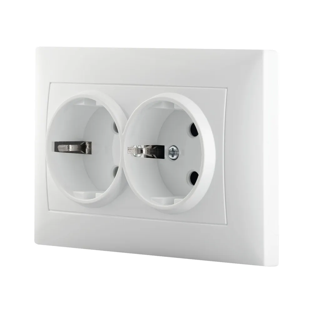 Priza schuko dubla Lexman Lika, clasica, IP20, alba