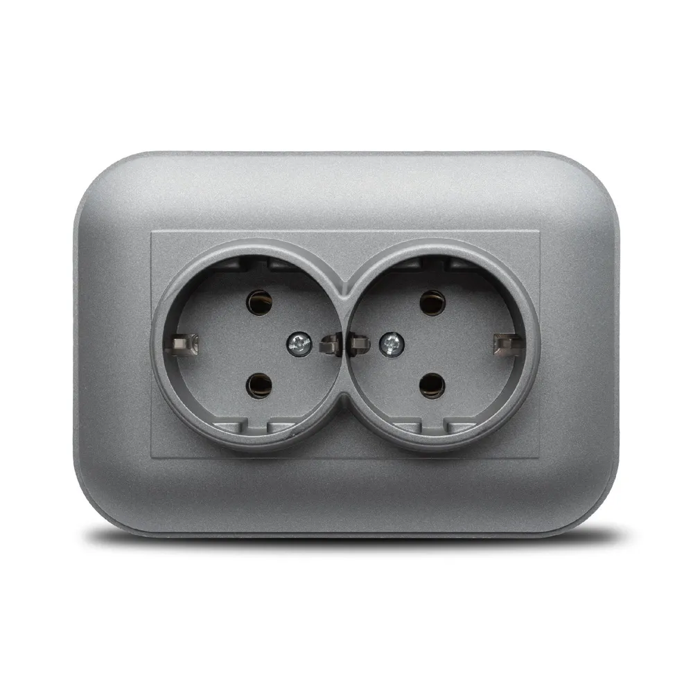 Priza schuko dubla Ovivo Loft, clasica, IP20, gri
