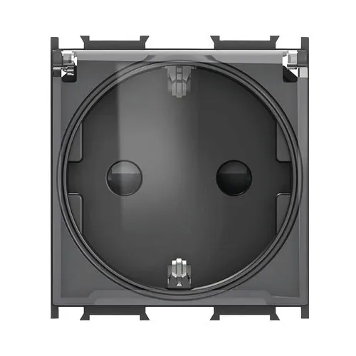 Priza simpla cu impamantare, 2 prize, capac transparent, negru, montare aparenta