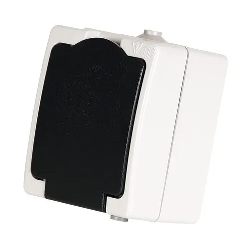 Priza simpla cu impamantare, IP54, montaj aplicat, alb, 1 priza