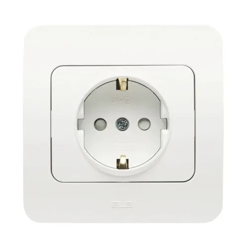 Priza simpla cu impamantare Jazz, protectie copii, alb mat, montare sub tencuiala, 1 priza