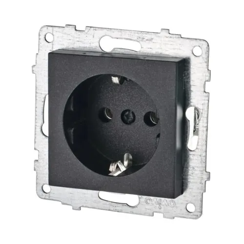Priza simpla cu impamantare, negru, 1 x IP 20, sub tencuiala