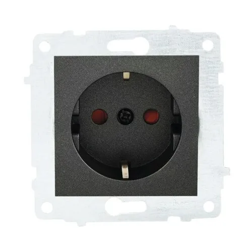 Priza simpla cu impamantare, protectie copii, negru, interior, 1 x 1 modul