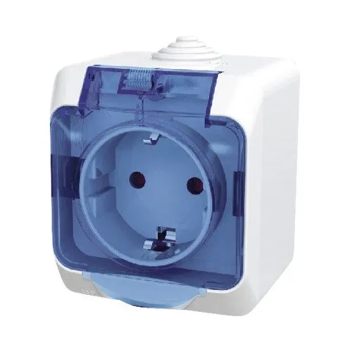 Priza simpla cu impamantare Schneider IP44 albastru, montaj aplicat