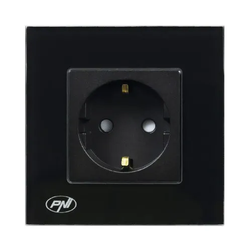 Priza simpla PNI, negru, sticla, 1 x IP 20