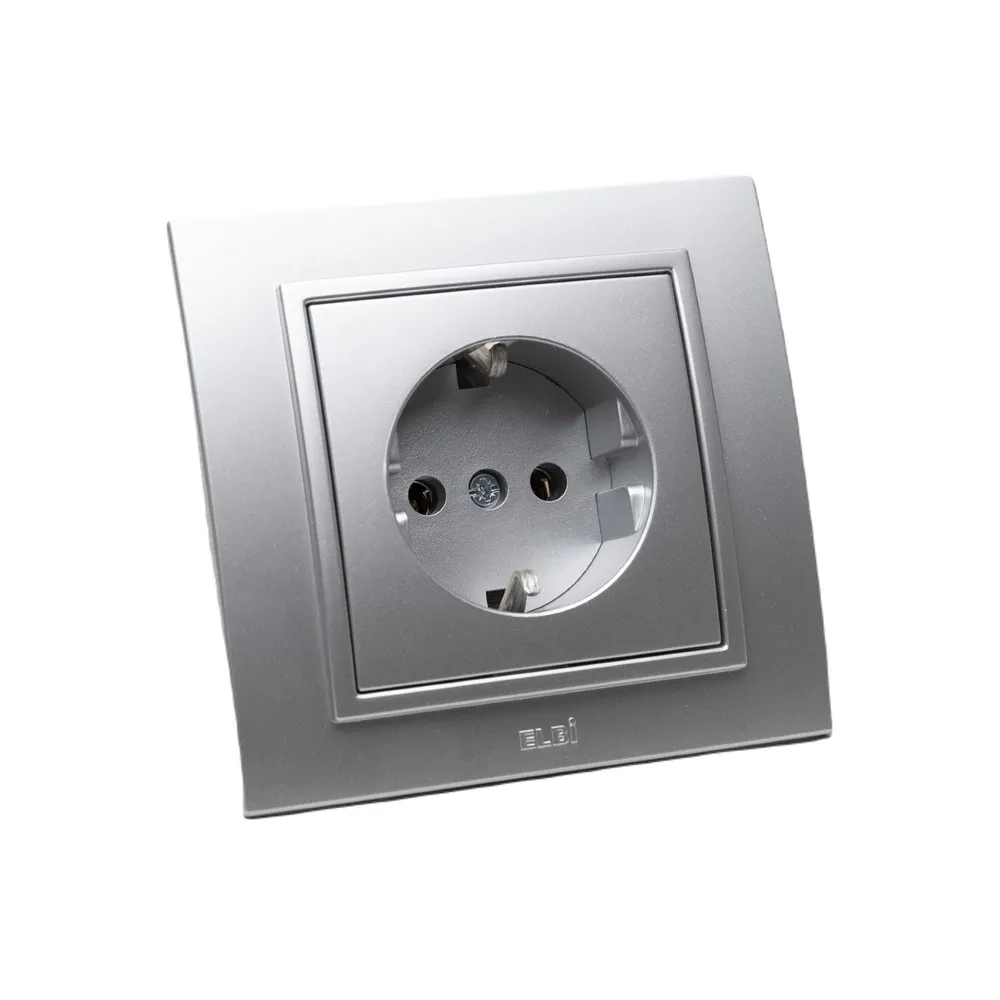 Priza simpla Zena, cu impamantare, IP20, gri