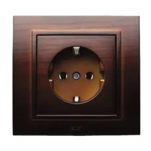 Priza simpla Zena, cu impamantare, mahon, IP 20, interior