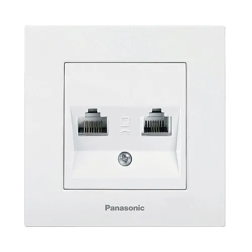Priza telefon si date RJ11 + RJ45, Panasonic Karre Plus, alb, 80x80mm, montaj sub tencuiala