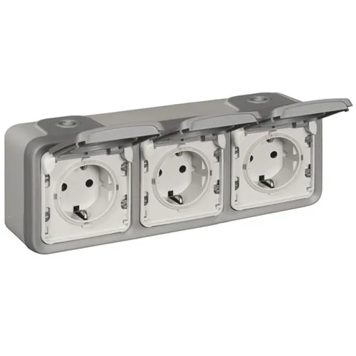 Priza Tripla Cu Impamantare Legrand Plexo Ip44 Gri, Montaj Aplicat Orizontal