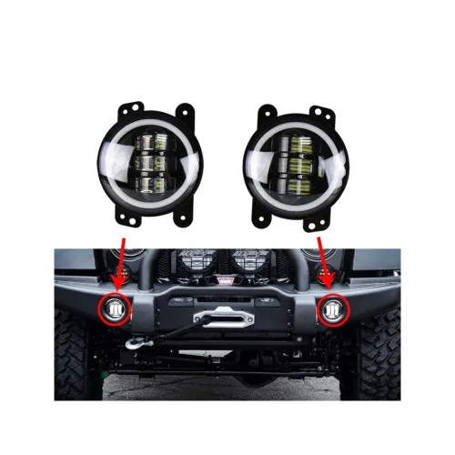 Proiectoare LED auto 30W 6500 lm 12V 4 inch Angel Eyes alb rece galben set 2 bucati — imaginea 6