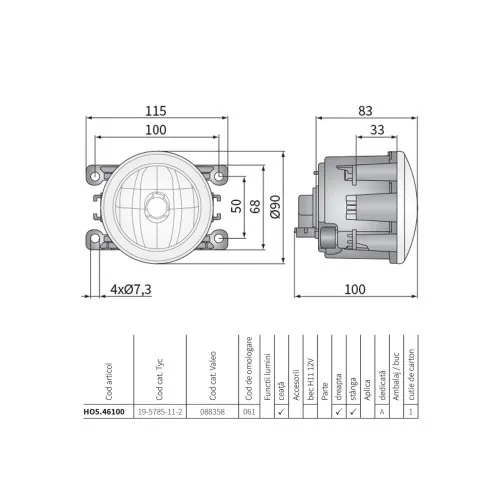 Proiector ceata 90 mm H11 12V 55W compatibil Dacia Duster Logan Sandero — imaginea 6