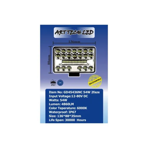 Proiector LED 54W 4860 lm 12V-24V 2 faze — imaginea 2