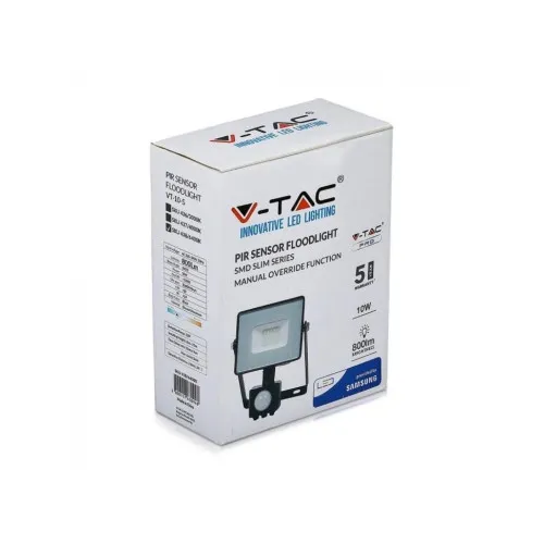 Proiector LED SMD V-TAC 10W Samsung cu senzor 800lm 4000K IP65 negru — imaginea 4