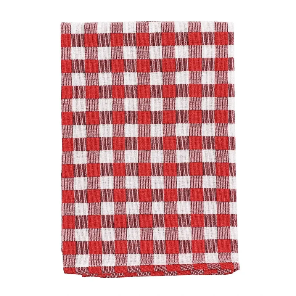 Prosop bucatarie, bumbac, alb + rosu, model carouri, 50 x 70 cm, set 2 bucati