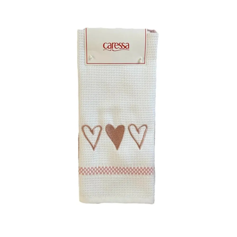 Prosop bucatarie Caressa, bumbac, crem + roz, 40 x 60 cm, set 2 bucati