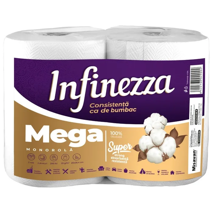 Prosop hartie Infinezza Mega, alb, 2 straturi, 2 bucati / set, L 82 m