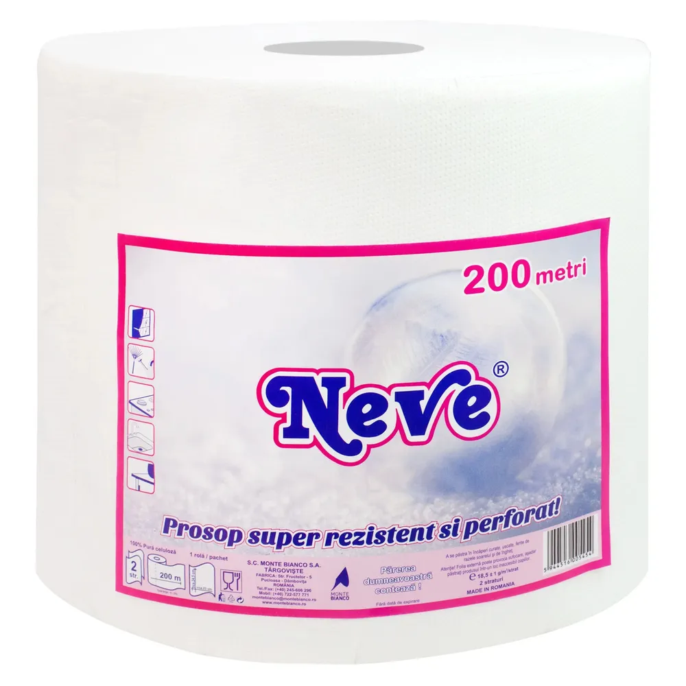 Prosop hartie Neve, alb, 2 straturi, 200 m