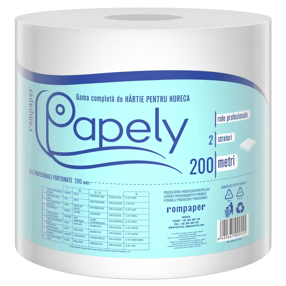 Prosop hartie Papely, alb, 2 straturi, L 200 m