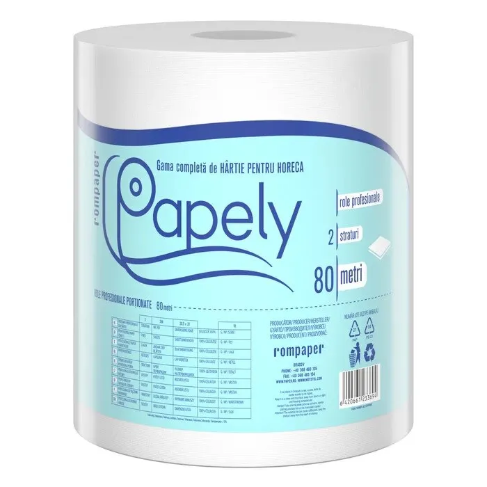 Prosop hartie Papely, alb, 2 straturi, L 80 m