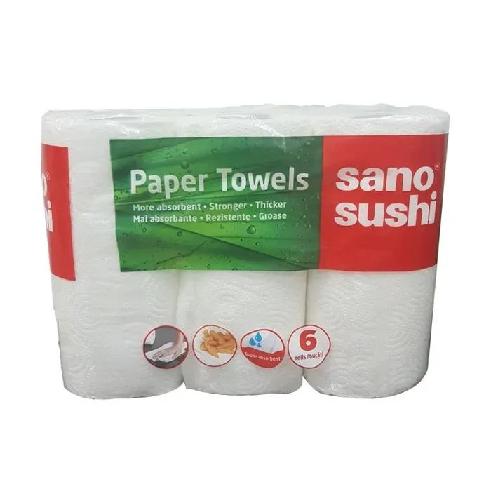 Prosop hartie Sano Paper Towel Sushi Magic 2806, alb, 2 straturi, 6 bucati / set