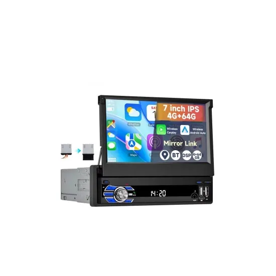 Radio auto 1DIN Android, 7 inch, 4GB RAM + 64GB ROM, Wireless CarPlay, Bluetooth, compatibil universal
