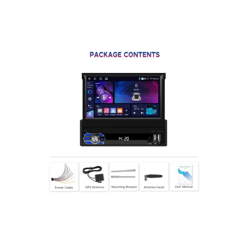 Radio auto 1DIN Android 7 inch retractabil 4GB+64GB Wireless CarPlay Android Auto — imaginea 4